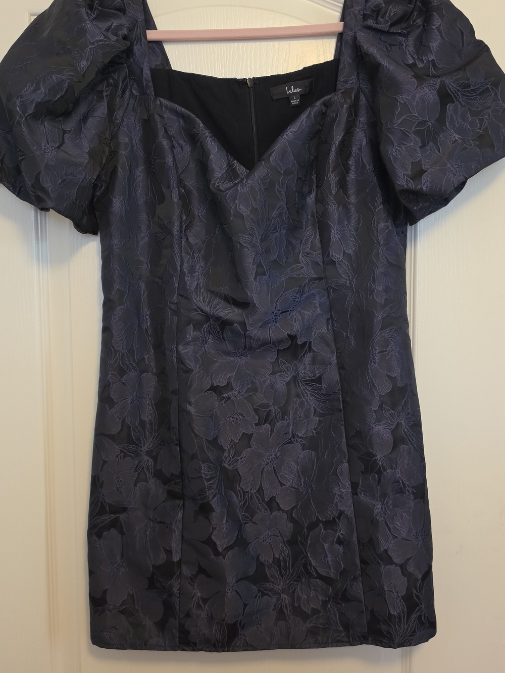 Lulu's Midnight Floral Puff Sleeve Mini Dress